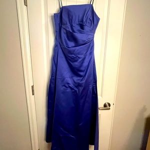 Michelangelo party dress, satin blue, with scarf, size 8